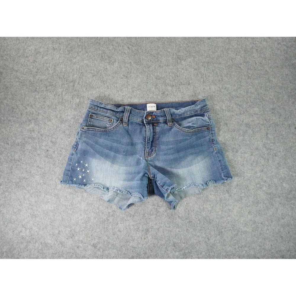 J Crew‎ Shorts Womens 26 Blue Cut Off Embroidered Stars Fray Hem